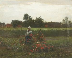 A Peasant Girl Gathering Poppies by Jules Breton