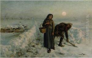 Sur La Route En Hiver, Artois by Jules Breton