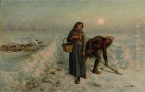 Sur La Route En Hiver; Artois by Jules Breton
