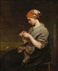 Jeune Fille Tricotant by Jules Breton