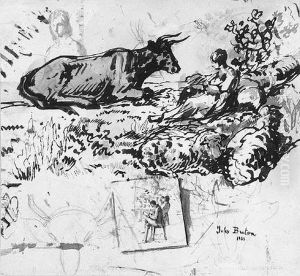 Femme Avec La Vache Et Moutons by Jules Breton