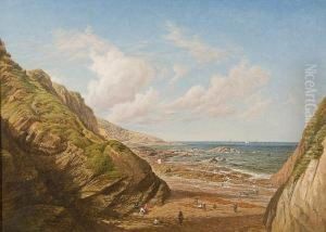 Figures On A Rocky Coastline by John Edward Brett