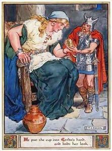 He put the cup into Gerda's hand, and bade her look