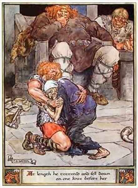 At length he tottered and fell down on one knee before her - view 1