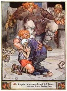 At length he tottered and fell down on one knee before her by Charles Edmund Brock
