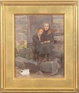Boy And Girl On Step by Anna Richards Brewster