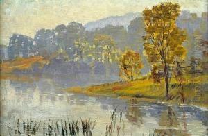 View Of A Lake, View Of A Valley, And Family Entering A Field: Three by Anna Richards Brewster