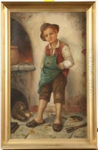Sittande Gosse, Signerad F Bricard by Francois Xavier Bricard