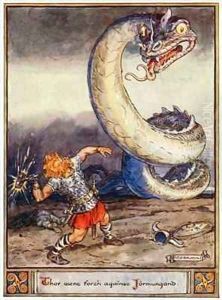 Thor went forth against Jormungand