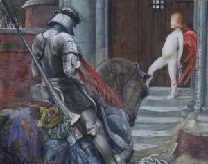 A Knight And Cupid Before A Castle Door by Eleanor Fortescue Brickdale
