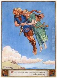 Then throught the clear sky two forms came floating by Charles Edmund Brock