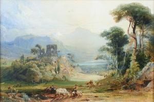 A Landscape With Castle Ruins And Figures by Frederick Lee Bridell