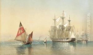 Traditional Braggozi Greeting Two British Frigates Arriving Off Venice