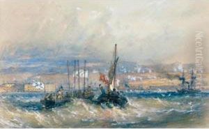 Meeting Of English And Russian Flags Of Truce Off Sebastopol During The Crimean War by Sir Oswald Walter Brierly