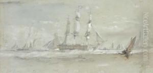 A Frigate, Admiralty Cutters And Other Shipping At Spithead by Sir Oswald Walter Brierly