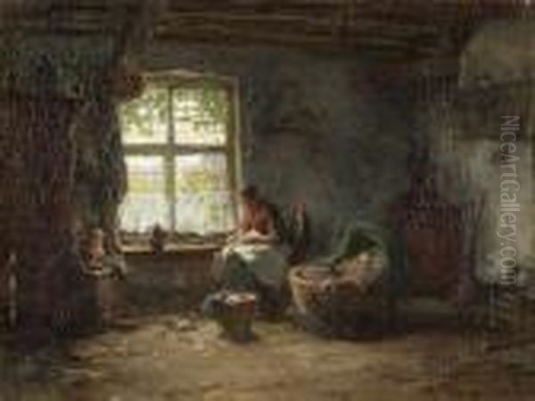 Nahende Bauerin An Der Wiege In
 Hollandischer Stube. - view 1