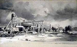 Headgear and pumps at Kilsby Tunnel, Northamptonshire by John Cooke Bourne