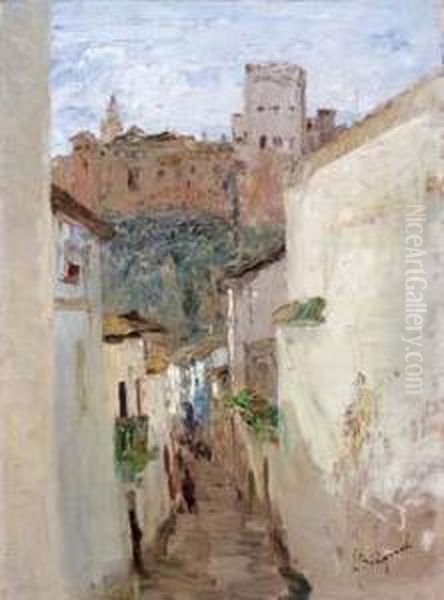 Granada, Una Via Con Sfondo Dell'alhambra - view 1