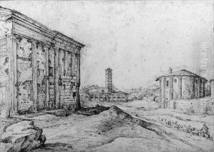 View Of The Piazza Della Bocca 
Della Verit, The Church Of S. Mariain Cosmedin In The Distance