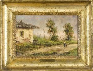 Viale Di Campagna Con Casolare E Viandanti