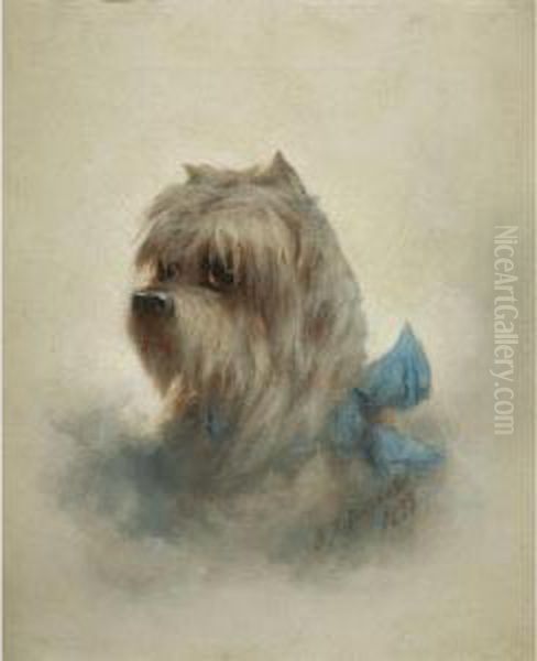 Portrait Of A Terrier With Blue Bow - view 1