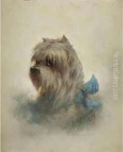 Portrait Of A Terrier With Blue Bow by Franklin Briscoe