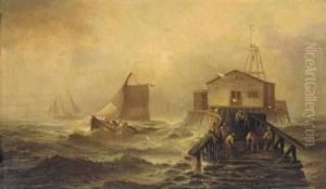 Fishing Boats Off A Jetty by Franklin Briscoe