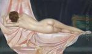 Nude Reclining On Pink Fabric by Gustave Brisgand
