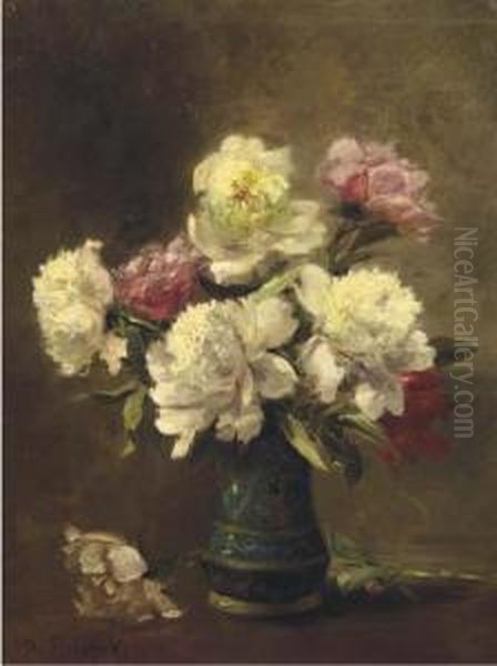 Peonies In An Enamel Vase - view 1