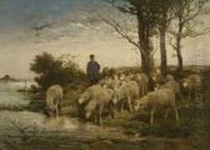 Schafer Mit Herde Am Wasser Schafer Mit Herde Am Wasser