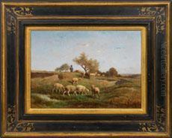 Schafer Mit Seiner Herde In Stimmungsvoller Sommerlandschaft - view 1