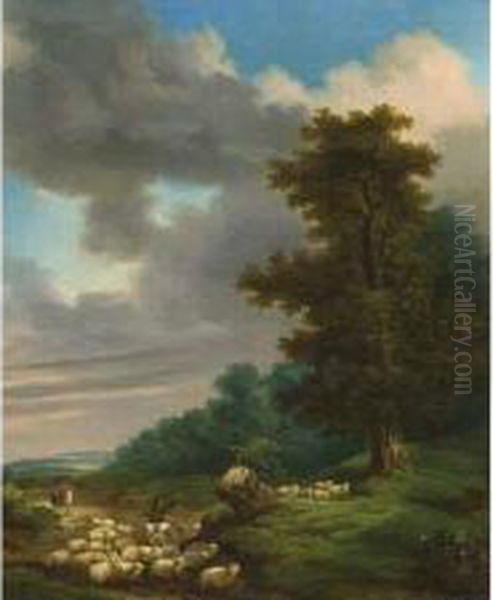 Berger Et Ses Moutons Dans Un Paysage - view 1