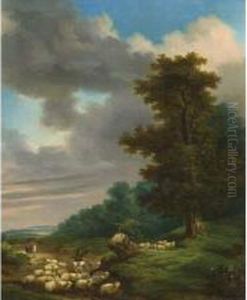 Berger Et Ses Moutons Dans Un Paysage by Felix Saturnin Brissot de Warville