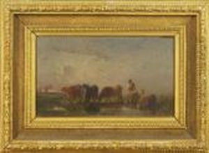 Shepherd Watering His Flock by Felix Saturnin Brissot de Warville