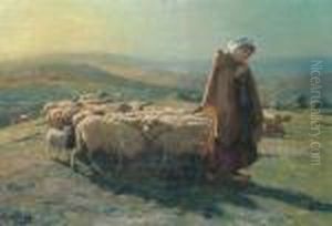 A Shepherdess With Her Flock by Felix Saturnin Brissot de Warville