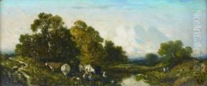 A L'abreuvoir Pres De Barbizon by Felix Saturnin Brissot de Warville