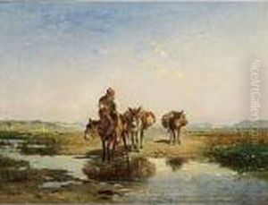 A Donkey Rider Crossing A Stream