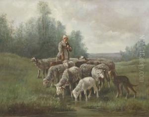 A Shepherd Girl Leading The Flock To Water - view 1
