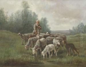 A Shepherd Girl Leading The Flock To Water by Felix Saturnin Brissot de Warville