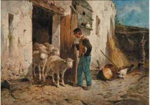 Berger Dans La Cour De Ferme by Felix Saturnin Brissot de Warville