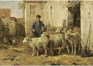 A Shepherd With His Flock by Felix Saturnin Brissot de Warville