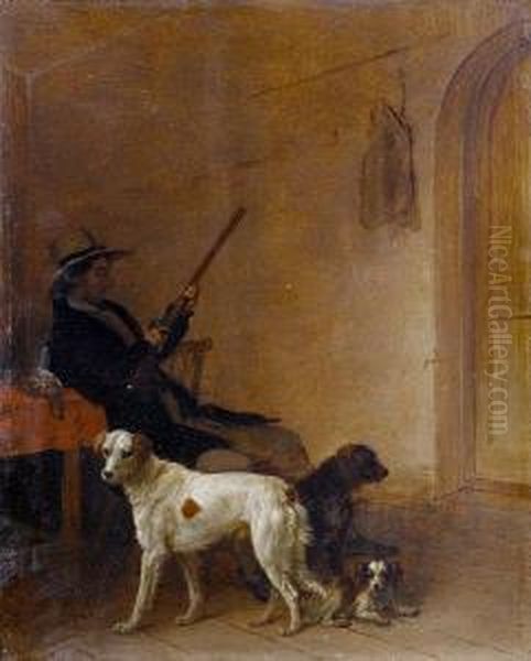 A Sportsman In An Interior With His Dogs - view 1