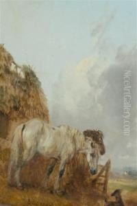 British, - White Horse Beside Thebarn by Edmund Bristow