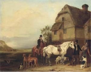 A Sporting Party Outside A House by Edmund Bristow