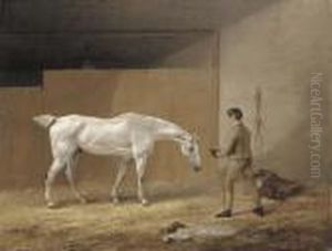A Grey Hunter And Stableboy by Edmund Bristow