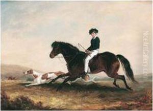 Portrait Of William 3rd Earl Of Craven (1809-1866) On His Pony Following The Hunt