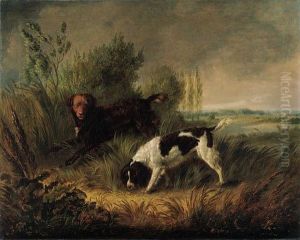 Spaniels In A Wooded River Landscape Spaniels In A Wooded River Landscape