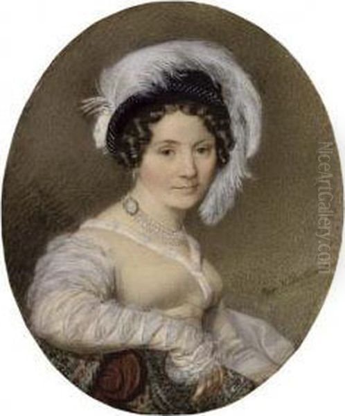 Portrait Of A Lady, Bust-length, In A Feathered Hat - view 1