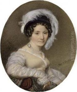 Portrait Of A Lady, Bust-length, In A Feathered Hat by Karl Brulloff
