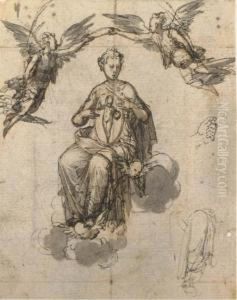 La Vierge Couronnee Par Deux
Anges Avec Des Etudes Subsidiairesd'une Main Et D'une Jambe Drapee by Francesco Brizio